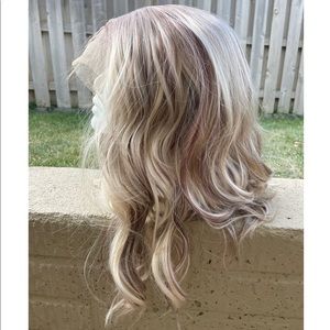 NWT 15” Swiss lace ash blonde bronde mix curl beachy wave T part highlights wig